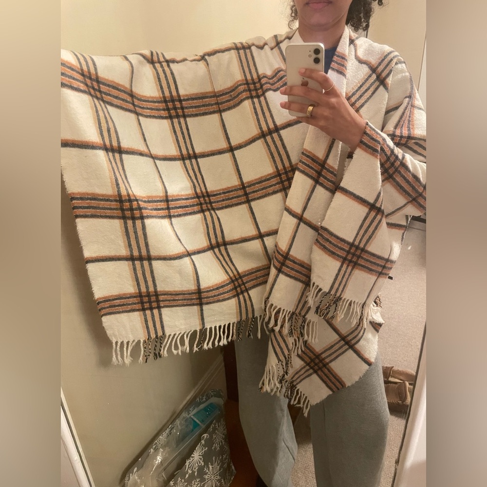 Maje Cream and Brown Plaid Cape - Picture 2 of 3